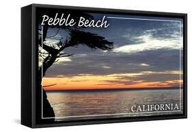 Pebble Beach, California - Cypress Tree and Sunset --Lantern Press-Framed Stretched Canvas