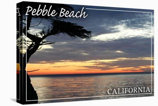 Pebble Beach, California - Cypress Tree and Sunset --Lantern Press-Stretched Canvas