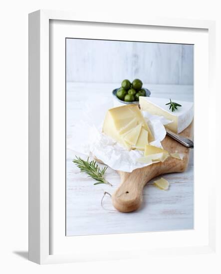 Pecorino and Brie Cheese on a Kitchen Board-Barbara Dudzinska-Framed Photographic Print