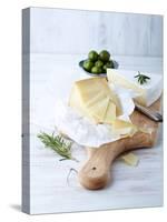 Pecorino and Brie Cheese on a Kitchen Board-Barbara Dudzinska-Stretched Canvas