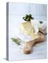 Pecorino and Brie Cheese on a Kitchen Board-Barbara Dudzinska-Stretched Canvas