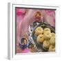 'Peda' an Indian Sweet Made from Condensed Milk. Arranged along with Traditional Lights.-satel-Framed Photographic Print