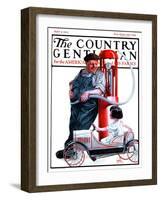 "Pedal Car at Gas Pump," Country Gentleman Cover, June 9, 1923-F. Lowenheim-Framed Giclee Print