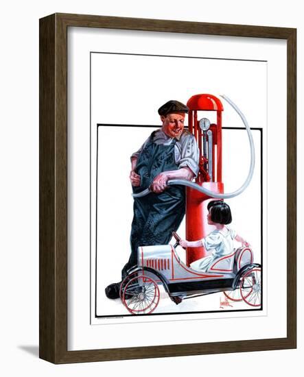 "Pedal Car at Gas Pump,"June 9, 1923-F. Lowenheim-Framed Giclee Print