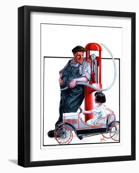 "Pedal Car at Gas Pump,"June 9, 1923-F. Lowenheim-Framed Giclee Print