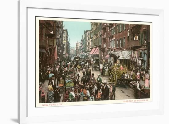 Peddlers in Old New York Street-null-Framed Premium Giclee Print