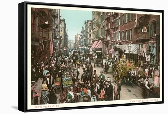 Peddlers in Old New York Street-null-Framed Stretched Canvas