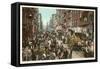 Peddlers in Old New York Street-null-Framed Stretched Canvas