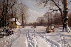 A Winter Landscape with a Mountain Torrent-Peder Mork Monsted-Stretched Canvas