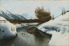 A Winter Landscape with a Mountain Torrent-Peder Mork Monsted-Giclee Print