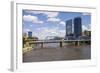 Pedestrian bridge and downtown skyline, Grand Rapids, Michigan, USA-Randa Bishop-Framed Photographic Print