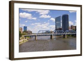 Pedestrian bridge and downtown skyline, Grand Rapids, Michigan, USA-Randa Bishop-Framed Photographic Print