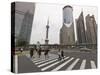 Pedestrian Crossing in Pudong, the Financial and Business Centre. Oriental Pearl Tower in Centre, S-Amanda Hall-Stretched Canvas