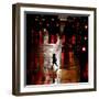 Pedestrian in Rain-Soaked Street in Country Club Plaza Shopping District of Kansas City, Missouri-null-Framed Photographic Print