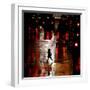 Pedestrian in Rain-Soaked Street in Country Club Plaza Shopping District of Kansas City, Missouri-null-Framed Photographic Print