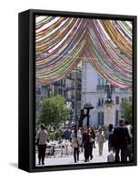 Pedestrian Street with Decorations, Puerta Del Sol, Madrid, Spain-Jeremy Bright-Framed Stretched Canvas