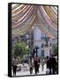 Pedestrian Street with Decorations, Puerta Del Sol, Madrid, Spain-Jeremy Bright-Framed Stretched Canvas