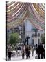 Pedestrian Street with Decorations, Puerta Del Sol, Madrid, Spain-Jeremy Bright-Stretched Canvas