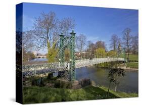 Pedestrian Suspension Bridge Over River Severn, the Quarry Park, Shrewsbury, Shropshire-Peter Barritt-Stretched Canvas
