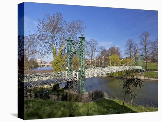 Pedestrian Suspension Bridge Over River Severn, the Quarry Park, Shrewsbury, Shropshire-Peter Barritt-Stretched Canvas