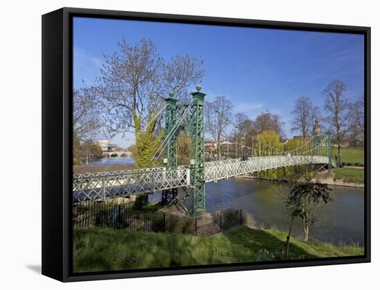 Pedestrian Suspension Bridge Over River Severn, the Quarry Park, Shrewsbury, Shropshire-Peter Barritt-Framed Stretched Canvas