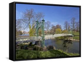 Pedestrian Suspension Bridge Over River Severn, the Quarry Park, Shrewsbury, Shropshire-Peter Barritt-Framed Stretched Canvas