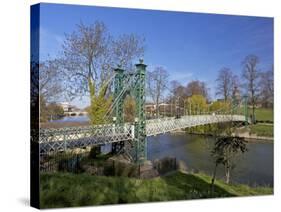 Pedestrian Suspension Bridge Over River Severn, the Quarry Park, Shrewsbury, Shropshire-Peter Barritt-Stretched Canvas