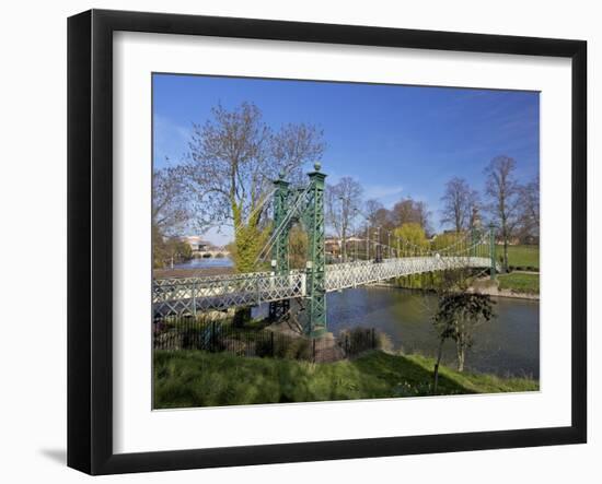 Pedestrian Suspension Bridge Over River Severn, the Quarry Park, Shrewsbury, Shropshire-Peter Barritt-Framed Premium Photographic Print