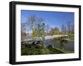 Pedestrian Suspension Bridge Over River Severn, the Quarry Park, Shrewsbury, Shropshire-Peter Barritt-Framed Premium Photographic Print