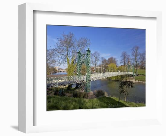 Pedestrian Suspension Bridge Over River Severn, the Quarry Park, Shrewsbury, Shropshire-Peter Barritt-Framed Photographic Print