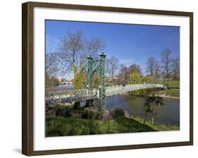 Pedestrian Suspension Bridge Over River Severn, the Quarry Park, Shrewsbury, Shropshire-Peter Barritt-Framed Photographic Print