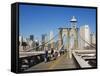 Pedestrian Walkway on the Brooklyn Bridge Looking Towards Manhattan, New York City, New York, USA-Amanda Hall-Framed Stretched Canvas