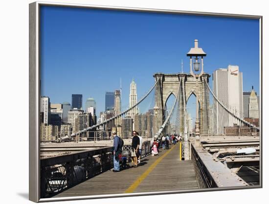 Pedestrian Walkway on the Brooklyn Bridge Looking Towards Manhattan, New York City, New York, USA-Amanda Hall-Framed Photographic Print