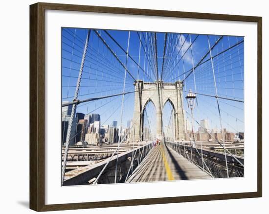 Pedestrian Walkway on the Brooklyn Bridge Looking Towards Manhattan, New York City, New York, USA-Amanda Hall-Framed Photographic Print