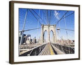 Pedestrian Walkway on the Brooklyn Bridge Looking Towards Manhattan, New York City, New York, USA-Amanda Hall-Framed Photographic Print