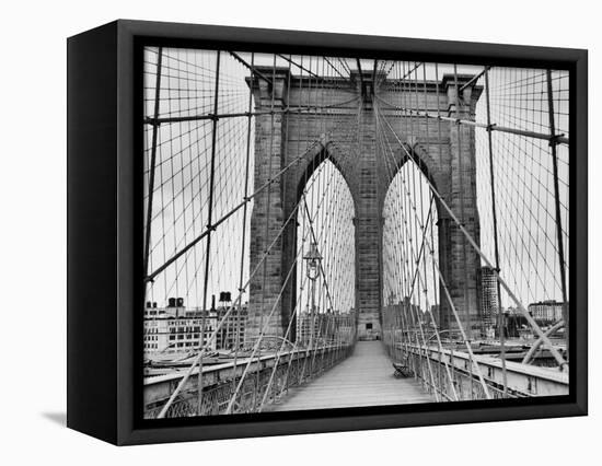 Pedestrian Walkway on the Brooklyn Bridge-Bettmann-Framed Stretched Canvas