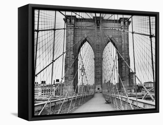 Pedestrian Walkway on the Brooklyn Bridge-Bettmann-Framed Stretched Canvas