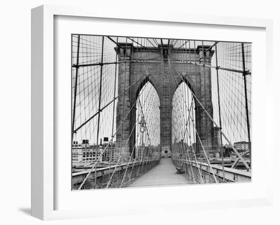 Pedestrian Walkway on the Brooklyn Bridge-Bettmann-Framed Premium Photographic Print