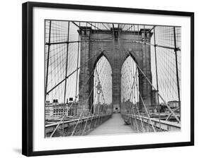 Pedestrian Walkway on the Brooklyn Bridge-Bettmann-Framed Premium Photographic Print