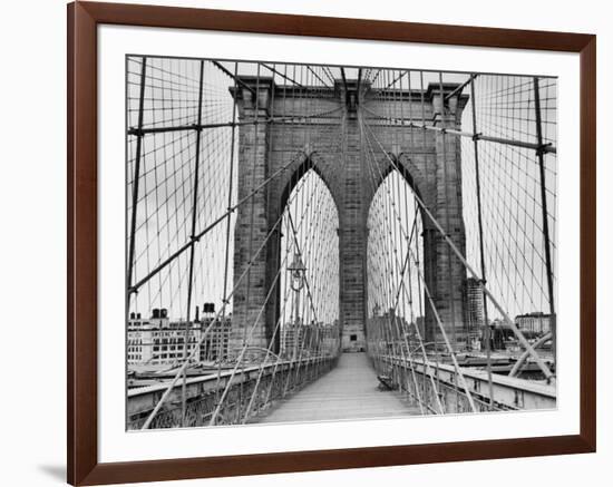 Pedestrian Walkway on the Brooklyn Bridge-Bettmann-Framed Photographic Print