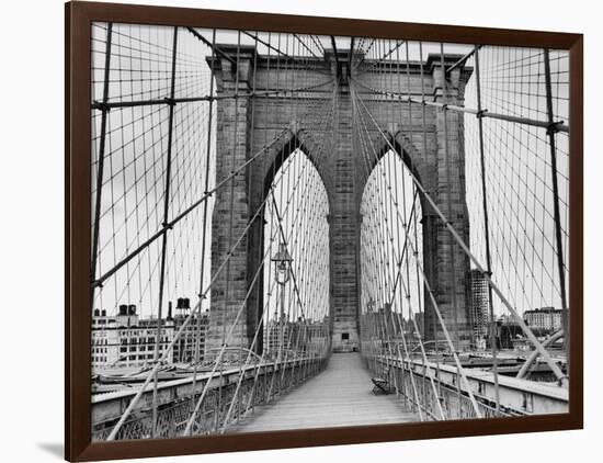 Pedestrian Walkway on the Brooklyn Bridge-Bettmann-Framed Photographic Print