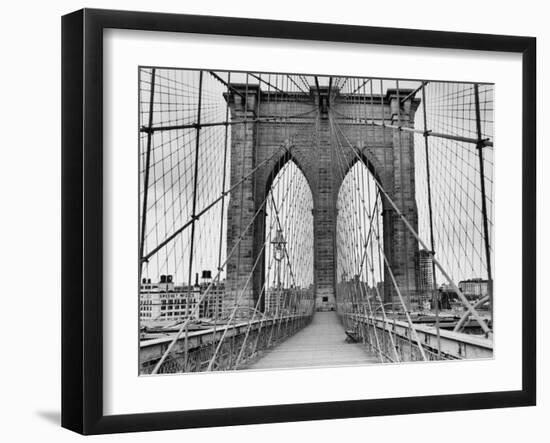 Pedestrian Walkway on the Brooklyn Bridge-Bettmann-Framed Photographic Print