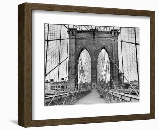 Pedestrian Walkway on the Brooklyn Bridge-Bettmann-Framed Photographic Print