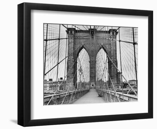 Pedestrian Walkway on the Brooklyn Bridge-Bettmann-Framed Photographic Print