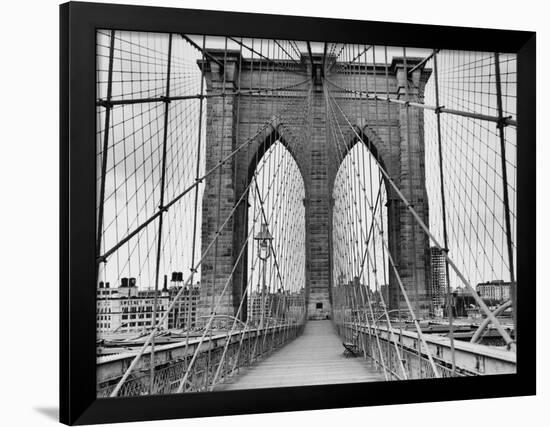 Pedestrian Walkway on the Brooklyn Bridge-Bettmann-Framed Photographic Print