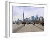 Pedestrians and Tourists on the Bund, the Futuristic Skyline of Pudong across the Huangpu River Bey-Amanda Hall-Framed Photographic Print