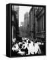 Pedestrians and Traffic on Wall Street in Front of the New York Stock Exchange-null-Framed Stretched Canvas