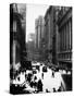 Pedestrians and Traffic on Wall Street in Front of the New York Stock Exchange-null-Stretched Canvas