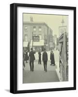 Pedestrians and Tram Sign Outside Waterloo Station, Lambeth, London, 1929-null-Framed Photographic Print