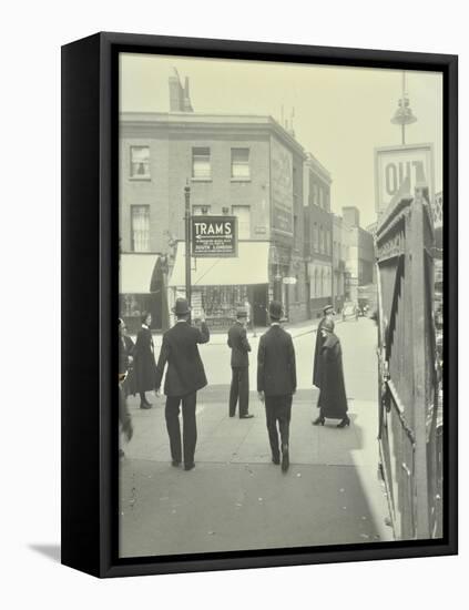 Pedestrians and Tram Sign Outside Waterloo Station, Lambeth, London, 1929-null-Framed Stretched Canvas